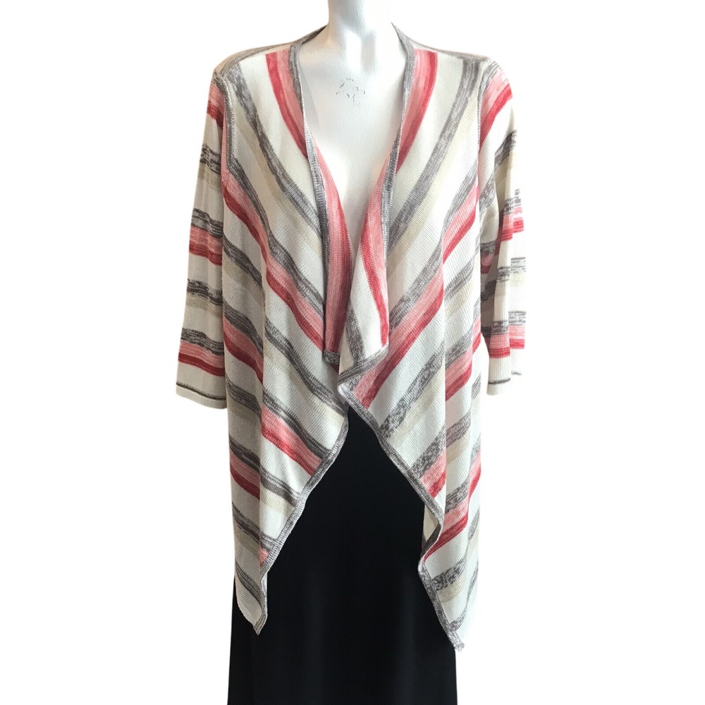 Striped Knit Cardigan Duster Sweater Open Front Cover Up Lightweight‎